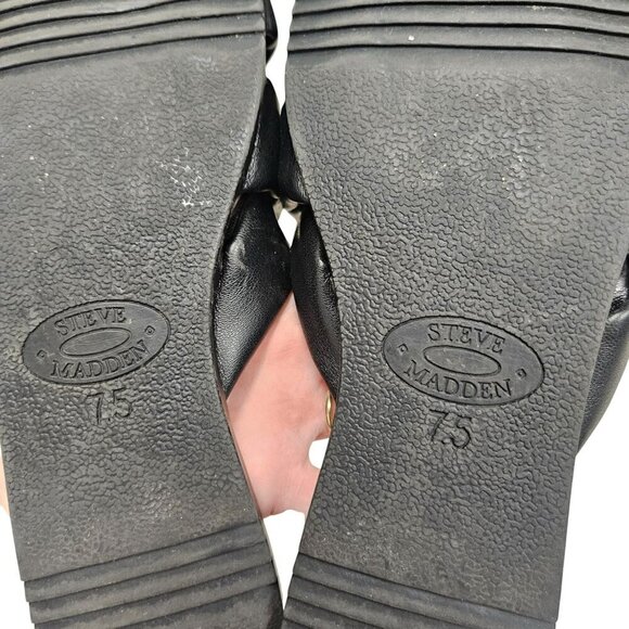 Steve Madden Womens Black Slip-On Knotted Puffy Flat Sandals Sz 7.5 Neutral Boho - Picture 7 of 8